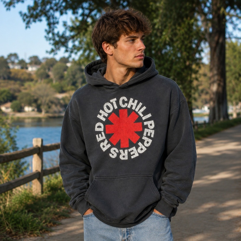 Red Hot Chili Peppers Hoodie Mens XL Black Asterisk Logo Graphic Pullover